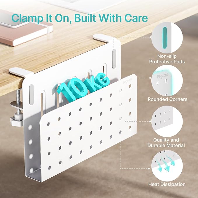 PEGZONE Desk Side Storage Organizer, No Drill Under Desk Laptop Holder - Image 4