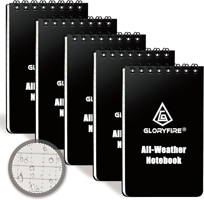 GLORYFIRE Waterproof Notebook, 5 Pack All Weather Note Pads, Tactical Memo Book by GLORYFIRE