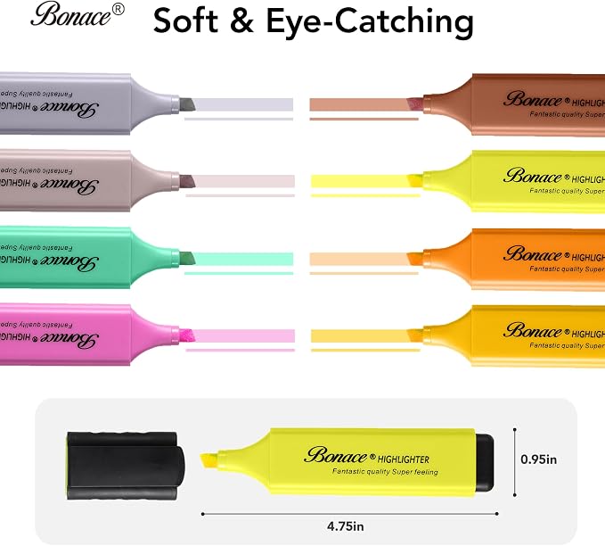 Morandi Highlighters, 8 Assorted Quick-Dry Chisel Tip Marker Pens | Muted - Image 2