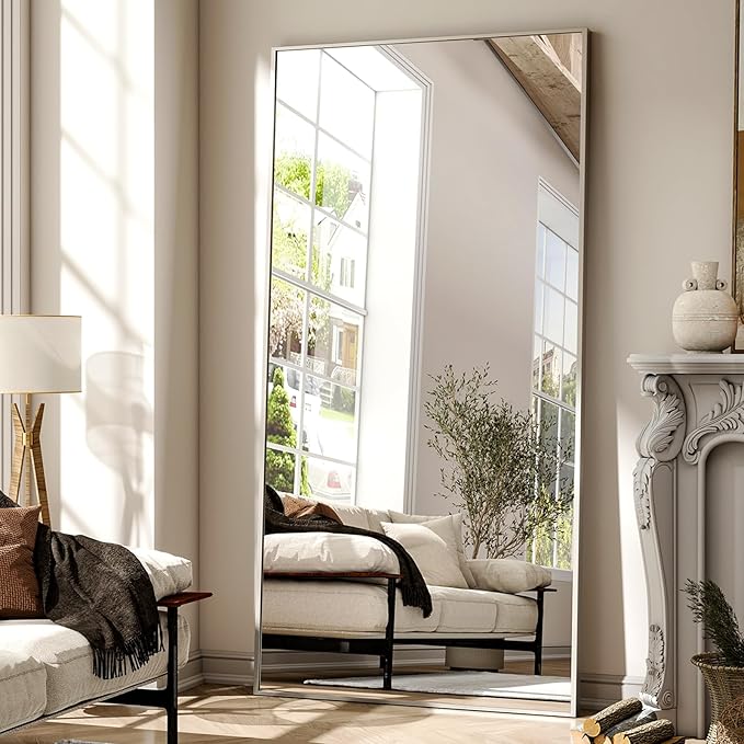 26"x71" Full Length Mirror, Adjustable Standing/Wall Mounted Floor Mirror for Bedroom, Living Room, Entryway, Large Silver Leaning Mirror with Shatterproof Glass-DeskLoop Office