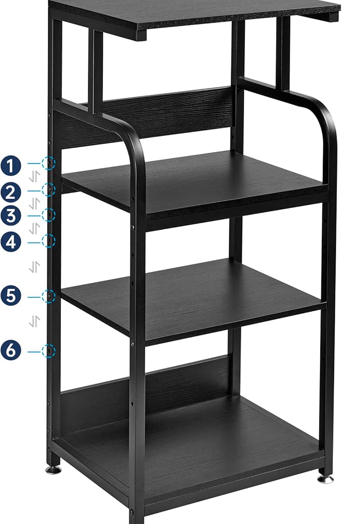 Printer Stand with Adjustable Shelf, 4 Tier Large Tall Printer Table with Wheels for Home Office Storage and Organization, Rolling Stand Cart for Computer Tower CPU Shredder, Black-DeskLoop Office
