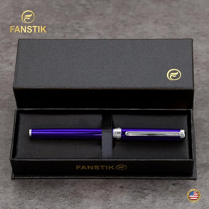 Customized Blue Luxury Rollerball pen (Made In USA) fancy gift set for women, Chrome Finish, Professional executive pen gift set for men (Lux Custom-Rollerball Blue)-DeskLoop Office