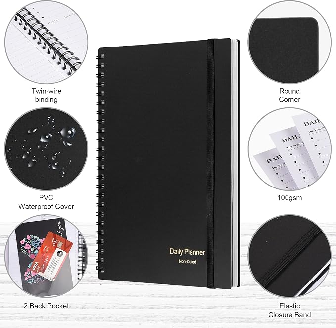Daily Planner Undated, Asten To Do List Notebook Hourly Schedules Spiral - Image 4
