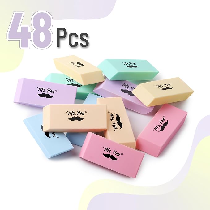 Mr. Pen- Pencil Eraser, 48 Pack, Pastel Colors | Large Latex Free Block Erasers - Image 2