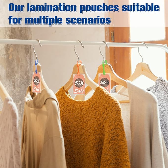 100 Pack 5 Mil Laminating Pouch with Colorful Loop 2 1/2" x 4 1/4" Luggage Tag Laminating Pouches with Slot Hole Thermal Laminate Pouch Tags Kit Resealable for Work Permits Pass Cards Student ID Cards-DeskLoop Office