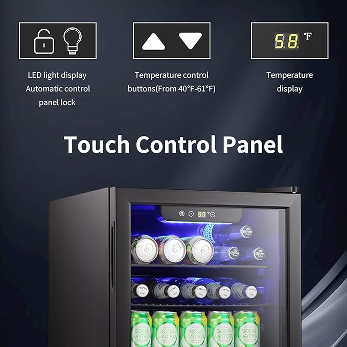 Antarctic Star Mini Fridge-95 Can Beverage Refrigerator Wine Cooler Clear Front Glass Door Small Drink Touch Screen for Soda Beer Bar Office Home 2.6 cu.ft-DeskLoop Office