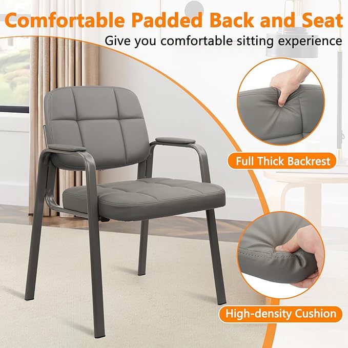 CLATINA Waiting Room Guest Chair with Bonded Leather Padded Arm Rest for Office Reception and Conference Desk(Grey 4 Pack)-DeskLoop Office