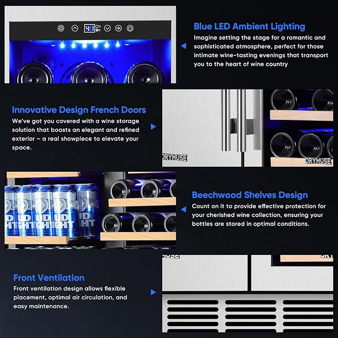 30" Stainless Steel Wine & Beverage Refrigerator - Dual Zone, Built-in/Freestanding with Upgraded Cooling - 30 Bottles & 110 Cans Capacity-DeskLoop Office