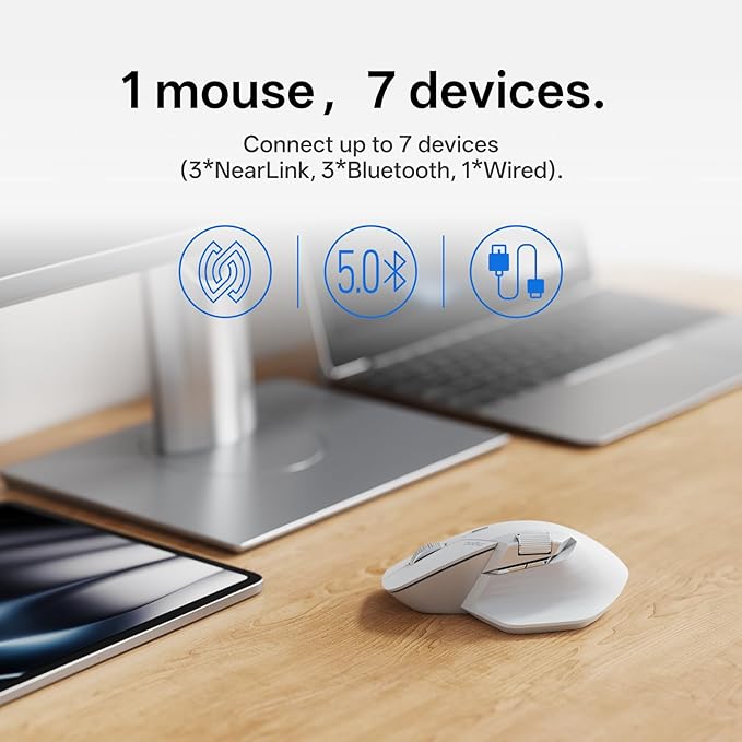 Rapoo MT760 PRO Wireless Mouse, NearLink + Bluetooth 5.0 Multi-Device, 12K DPI, 2K Polling, Ergo for Work & Gaming, 11 Programmable Buttons, On-Board Memory, Quiet Clicks, USB-C, 120 Days Battery Life-DeskLoop Office