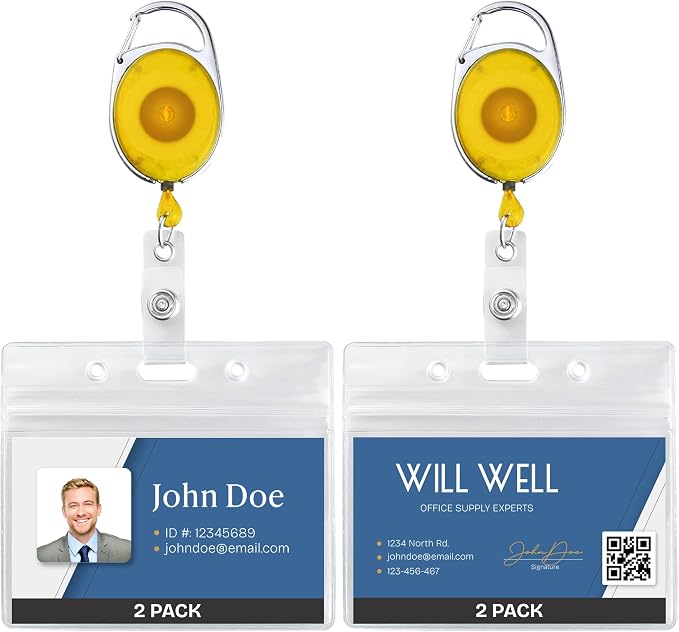 2 Pack Id Badge Holder With Clip – Transparent Orange Badge Reels with Id by WillWell