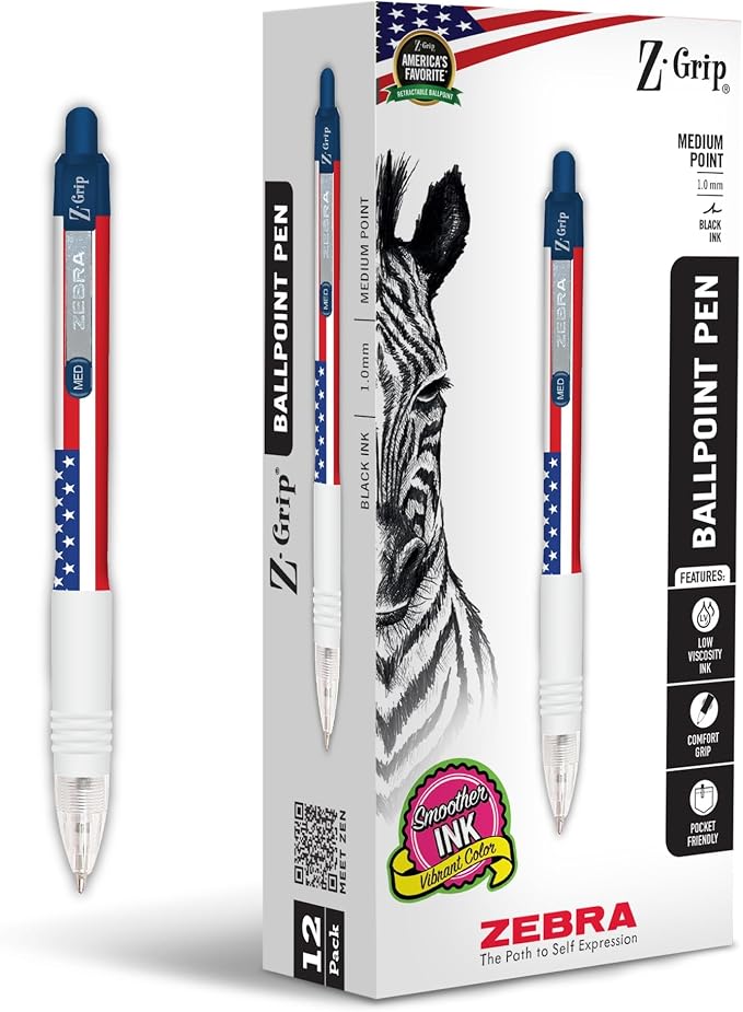 Zebra Pen Z-Grip Retractable Ballpoint Pen, Medium Point 1.0mm, Soft Grip by ZebraPen