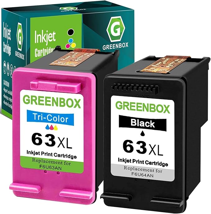 GREENBOX Remanufactured 63XL Ink Cartridge Replacement for HP OfficeJet 3830 5255 5258 Envy 4520 4512 4513 4516 DeskJet 1112 1110 3630, Black, Tri-color, 2-Pack-DeskLoop Office