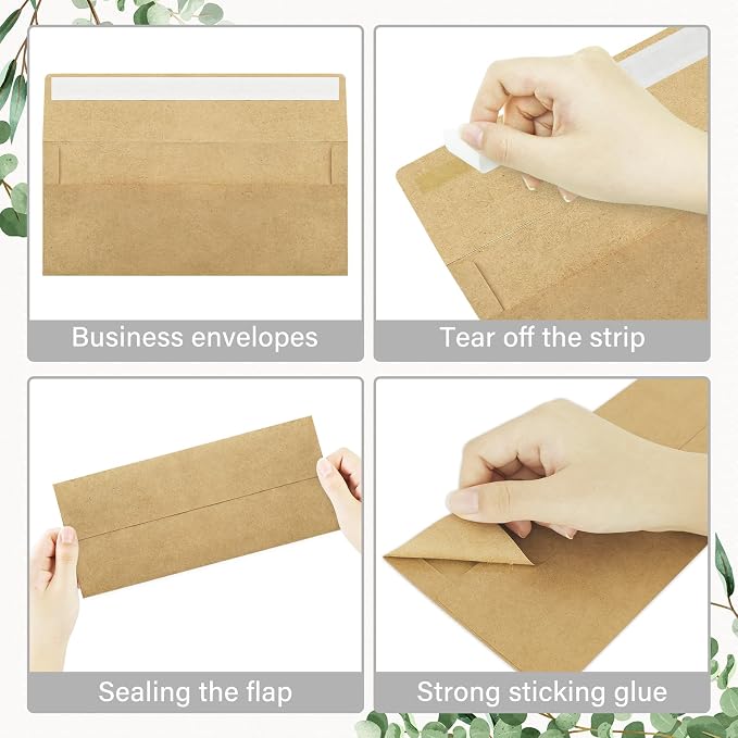 200 Pack #10 Business Envelopes, Self Seal Standard Kraft Envelopes - Image 4