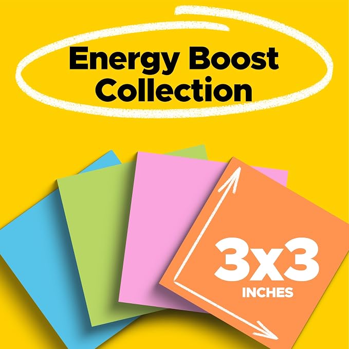 Post-it Super Sticky Notes, 3 x 3 in, Neon Fizz, 24 Pads, 70 Sheets/Pad | - Image 2