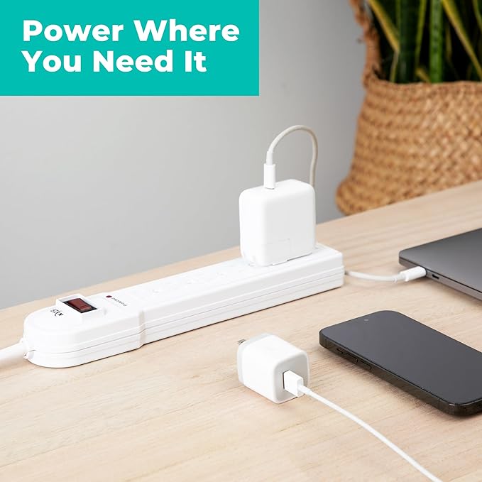 KMC 6-Outlet Surge Protector Power Strip 2-Pack, Overload Protection, 4-Foot Cord, 900 Joule - White-DeskLoop Office