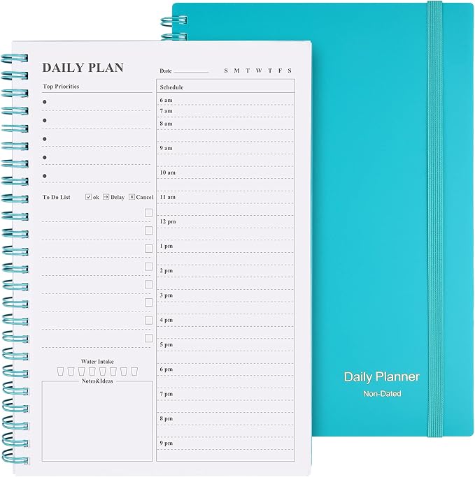 Daily Planner Undated, Asten To Do List Notebook Hourly Schedules Spiral by AstenInc