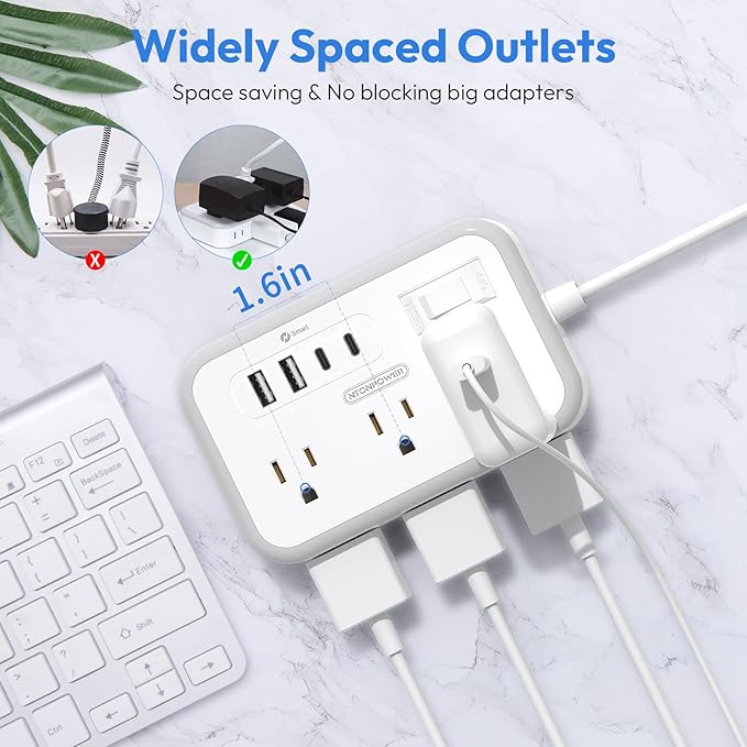 Flat Plug Extension Cord 25 ft, Surge Protector Power Strip, Outlet Extender with 6 Outlets 4 USB Ports, Overload Protection, Long Extension Cord with Multiple Outlets for Indoor, Home, Office, White-DeskLoop Office