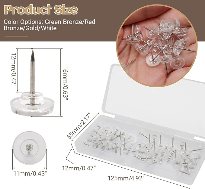 Biaungdo 50 Pcs Clear Flat Push Pins, Plastic Round Head Thumb Tacks - Image 2
