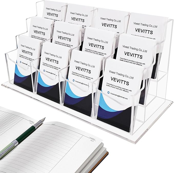 Vertical Business Card Holder, Acrylic Business Card Display, Clear Desktop Business Card Stand for Exhibition, Home & Office Clear 3 Tiers 12 Slots-DeskLoop Office