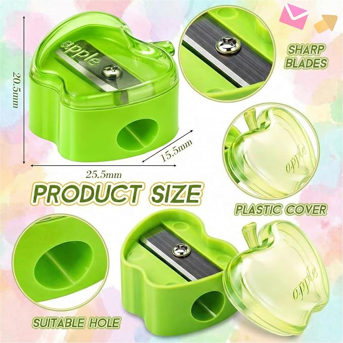 Colarr 24 Pcs Apple Shaped Pencil Sharpeners Bulk Colorful Portable Manual - Image 3