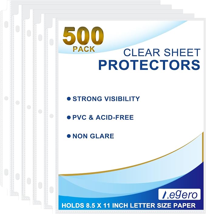 500 Pack Clear Sheet Protectors, 8.5 x 11 inch Page Protectors by Unknown