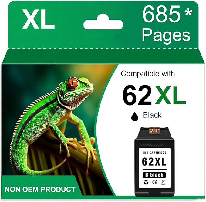 Printer Ink 62 XL 62XL Envy 7645 for 62 XL Black Ink Cartridge Ink 62 62XL Ink Cartridges Black HP62 HP62BK with ENVY 5540 5544 5545 5642 5660 5664 7640 7645, OfficeJet 200 250 258 5740 5745 5746 8040-DeskLoop Office