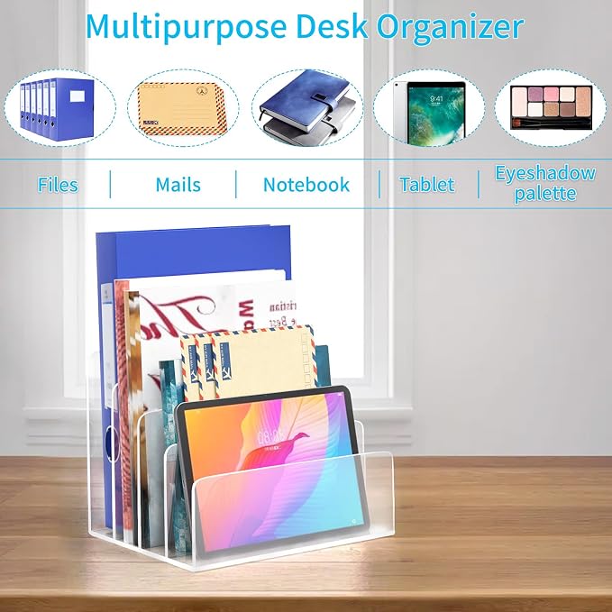 Clear Acrylic File Organizer, 4 Sections Acrylic File Holder Sorter, Office - Image 2