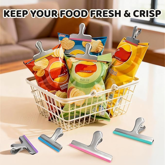 HOUSE AGAIN 8 Pack Stainless Steel Chip Bag Clips Covered - Image 6