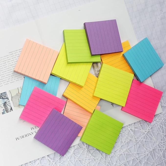 Early Buy Lined Sticky Notes 3x3 Inch, 14 Pads/Pack with Lines Notepads, 7 Bright Colors Self-Stick Pads, 80 Sheets/Pad, Total 1120 Sheets-DeskLoop Office