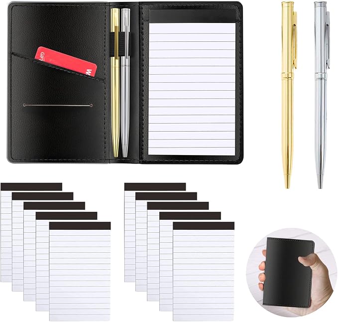 13 Pieces Mini Pocket Notepad Set, Included Leather Pocket Notepad Holder by JNOMOW