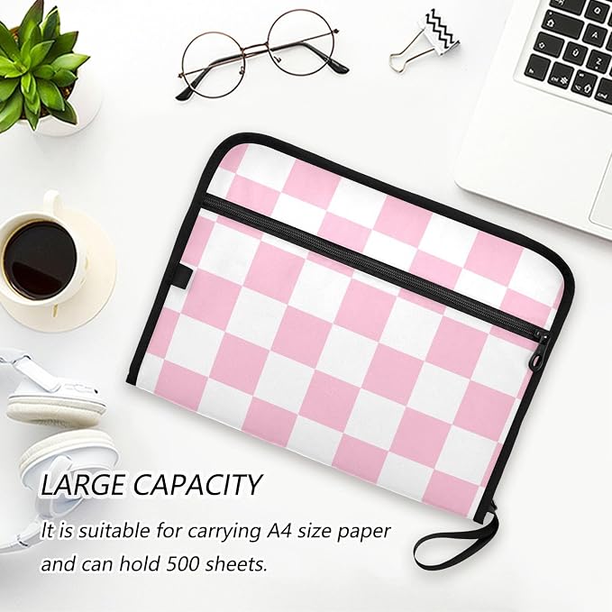 Pink Checkerboard Expanding File Folder Accordion File Organizer 13 Pockets - Image 5