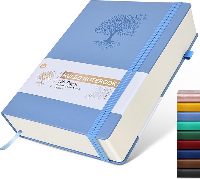 Lined Journal Notebook, 365 Pages A4 Large Journals for Writing College Ruled Notebook, Hardcover Leather Journal for Women Men, Daily Journa Notebook for Work, Note Taking, 100Gsm Thick Paper ( 8.5" x 11" Blue)-DeskLoop Office
