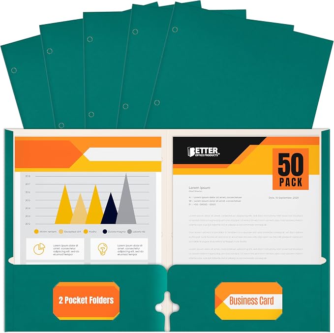 Better Office Products Two Pocket Portfolio Folders, Letter Size Paper Folders by BetterOfficeProducts