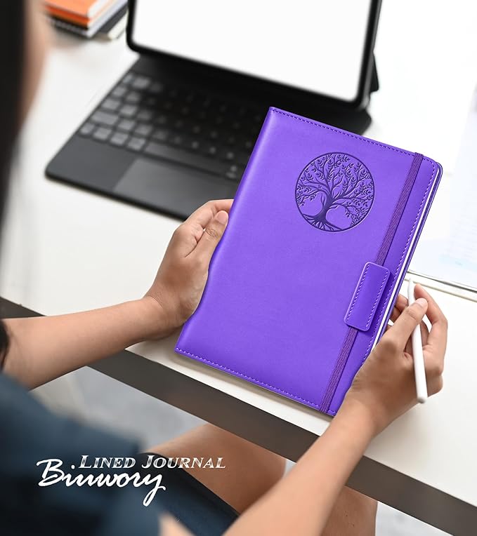 Lined Journal Notebook for Women Men,256 Pages A5 Hardcover Leather Journals for Writing,Travel,Business,Work & School,College Ruled Notebooks for Note Taking,Diary Notepad 5.7"×8.3" purple-DeskLoop Office
