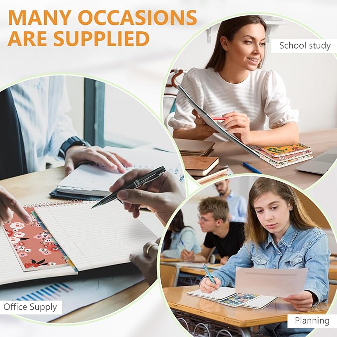 6 Pack 8.5 x 11'' Top Bound Office Steno Book Wide Ruled Double Sided Spiral Notebooks Reliable White Paper 70 Sheets/Pad Pastel Colors Covers for Writing School Notes (Floral Color)-DeskLoop Office