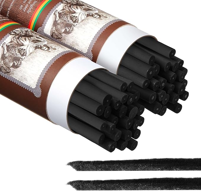 Gueevin 50 Pcs Willow Charcoal Sticks, Willow Charcoal, Artists, Beginners, Students, Perfect for Sketching, Drawing, Shading, and Fine Art (7-9mm)-DeskLoop Office