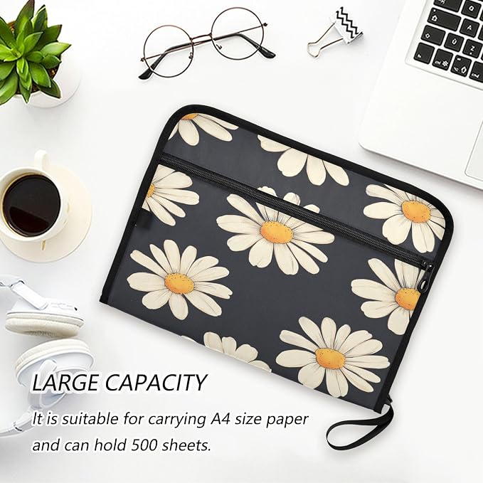 Black Daisy Corn Poppy Accordion File Organizer Expanding Document Folder - Image 6