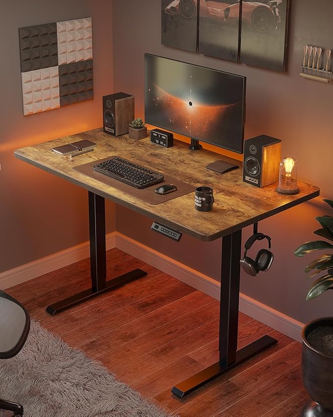 FEZIBO One-Piece Standing Desk Adjustable Height Stand up Home Office Desk, 32x24 Inch Electric Standing Computer Desk, with 4 Memory Presets, Fixable casters, Rustic Brown-DeskLoop Office