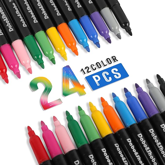 Dabo&Shobo Wet Erase Markers, 24-Count Smudge-Free Markers, 12 Colors Fine Tip, Erases With Water! Wet-Erase Low Odor Marker For Office, School And Home-DeskLoop Office