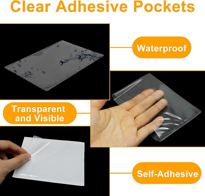 60 PCS Clear Adhesive Pockets, 3.7" x 5.3" Plastic Index Card Holder Labels - Image 4