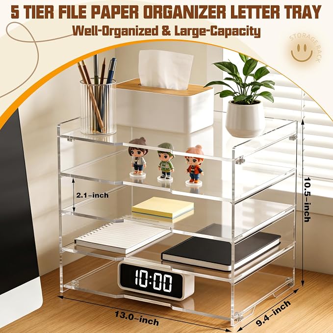 Leffis 5 Tier Acrylic Desk Organizer, Desktop Document Sorter - Image 2