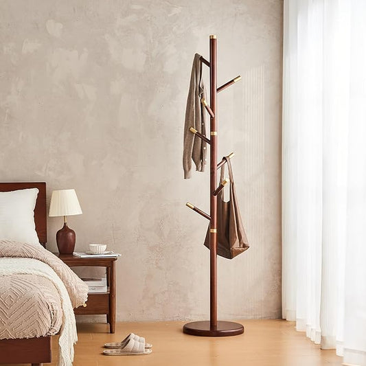 Uniclinens Coat Rack Freestanding Solid Wood Coat Tree Standing with 7 Hooks, Coat Rack Stand Creative Tree Branch-look (Walnut)-DeskLoop Office