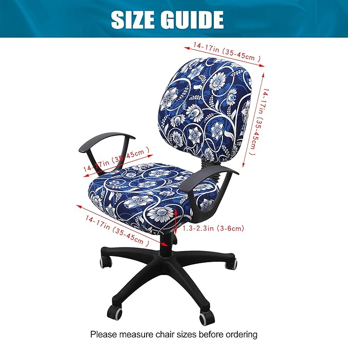 Smiry Stretch Printed Office Computer Chair Covers, Universal Washable Removable Desk Rotating Chair Slipcovers Protector, Seat + Backrest Cover - Navy Blue-DeskLoop Office