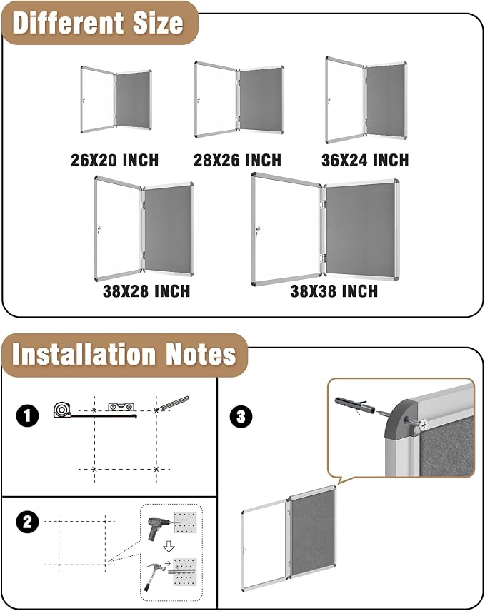 Mifuro 38"x38" Enclosed Bulletin Board, Lockable Weather-Resistant Aluminum - Image 4