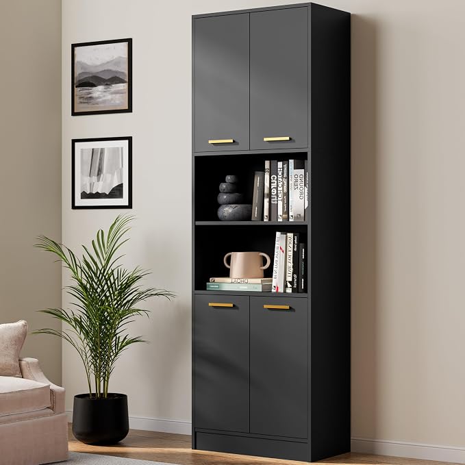 Cozy Castle Kitchen Pantry Cabinet, 4 Doors Open Countertop Utility Hutch by CozyCastle