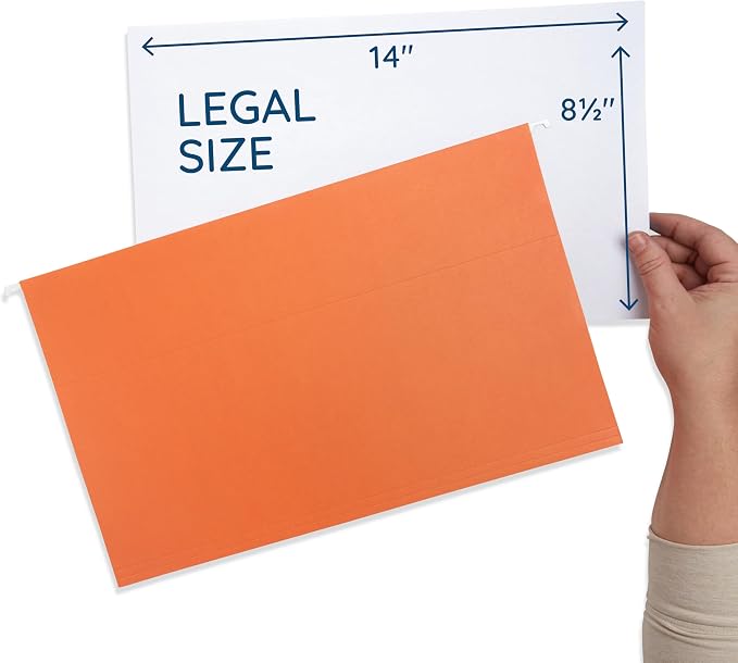 25 Blue Summit Supplies Legal Size Hanging Orange File Folders - Image 2