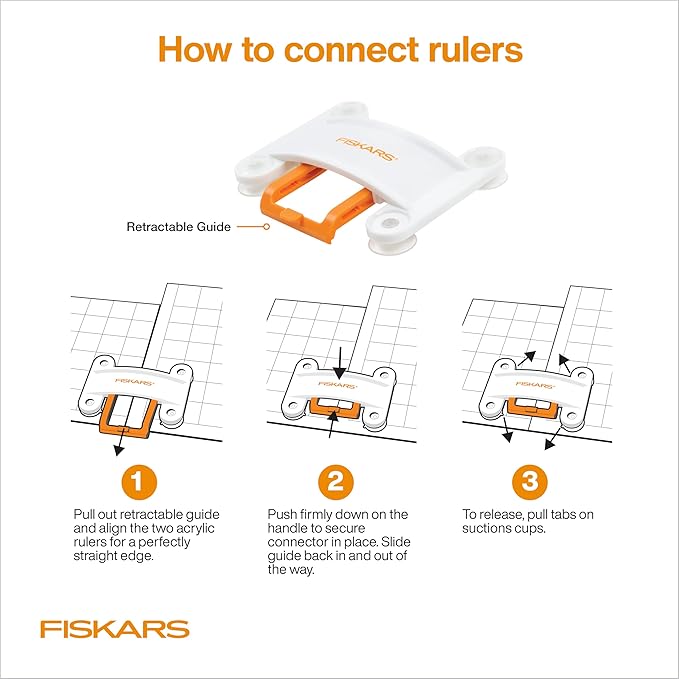 Fiskars 3-Piece Ruler & Connector Set, 6.5"x6.5" and 6.5"x24.5" Rulers - Image 3