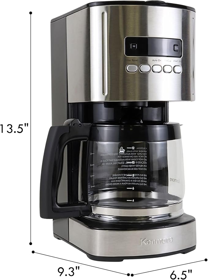 Kenmore Drip Coffee Maker - 12 Cup Programmable Cafe Machine With Glass Pot, Regular & Bold Brew, Auto Shut Off Large Water Reservoir, Reusable Filter, Kitchen Appliances For Cafeteria Barista, Black-DeskLoop Office