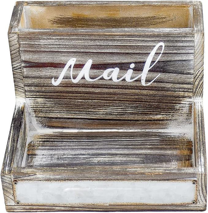 OKSQW Farmhouse Mail Organizer Countertop Letter Sorter Caddy 2 Tier Rustic - Image 6