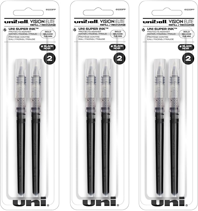 Uniball Vision Elite Rollerball Pen Refill, 0.8mm Bold Point, 6 Refills - Image 2